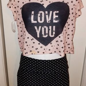 Delias bow back crop top and polka dot mini skirt